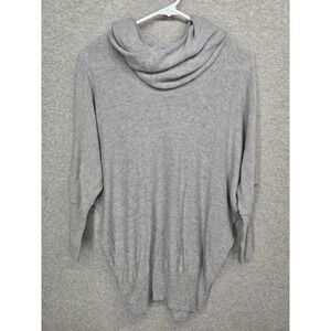 Womens Heather Gray Cowl Neck Batwing Sleeve Knit Sweater Top XS